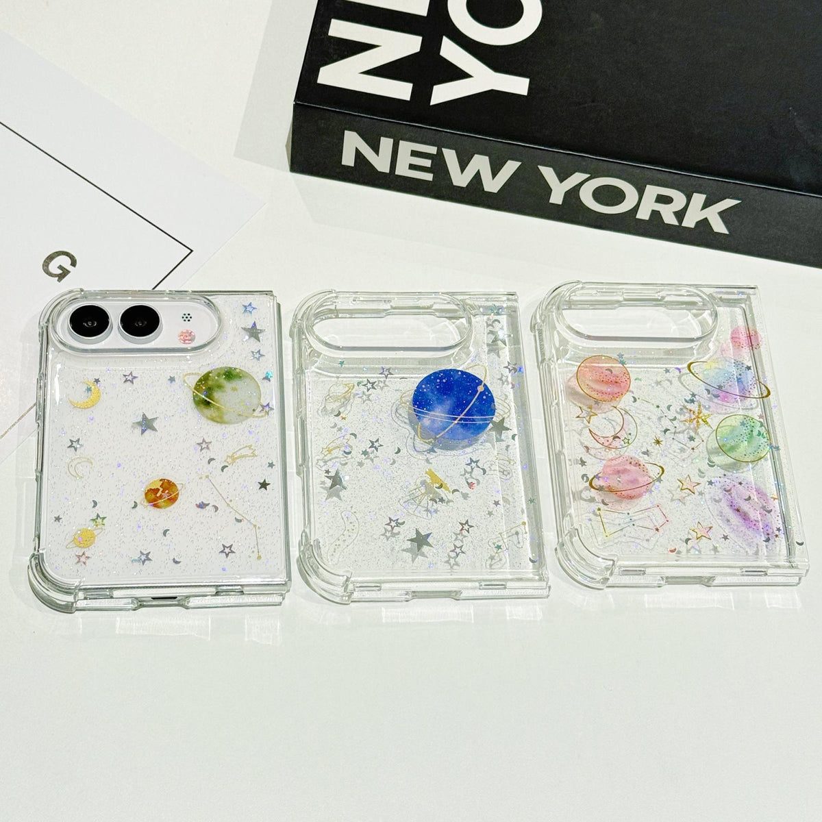 For iPhone Duo Cosmic Star Glitter Epoxy TPU Phone Case - Transparent - SYA003495201A