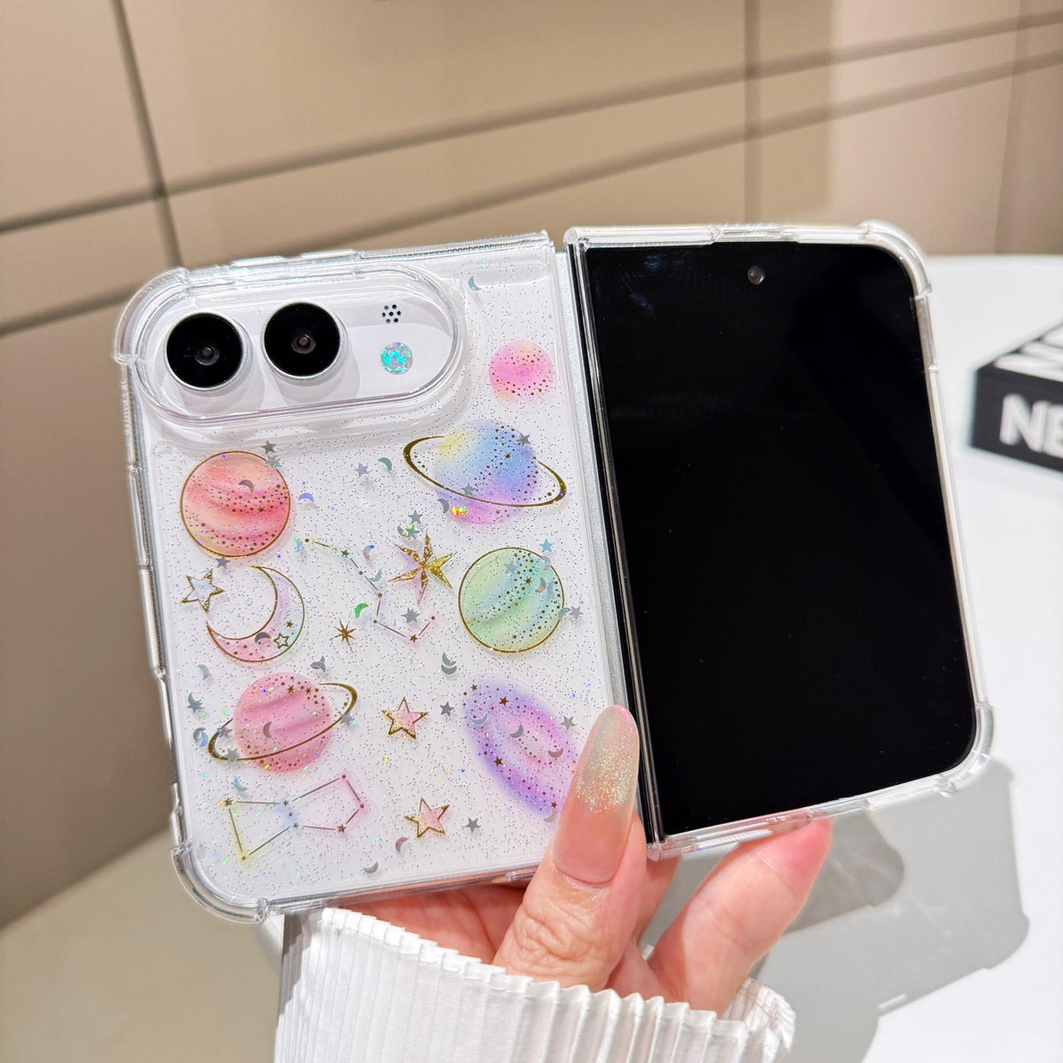 For iPhone Duo Cosmic Star Glitter Epoxy TPU Phone Case - Transparent - SYA003495201A
