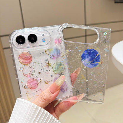 For iPhone Duo Cosmic Star Glitter Epoxy TPU Phone Case - Transparent - SYA003495201A