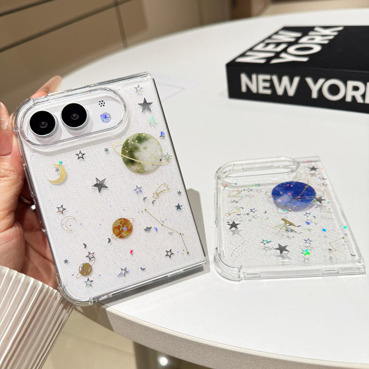 For iPhone Duo Cosmic Star Glitter Epoxy TPU Phone Case - Transparent - SYA003495201A
