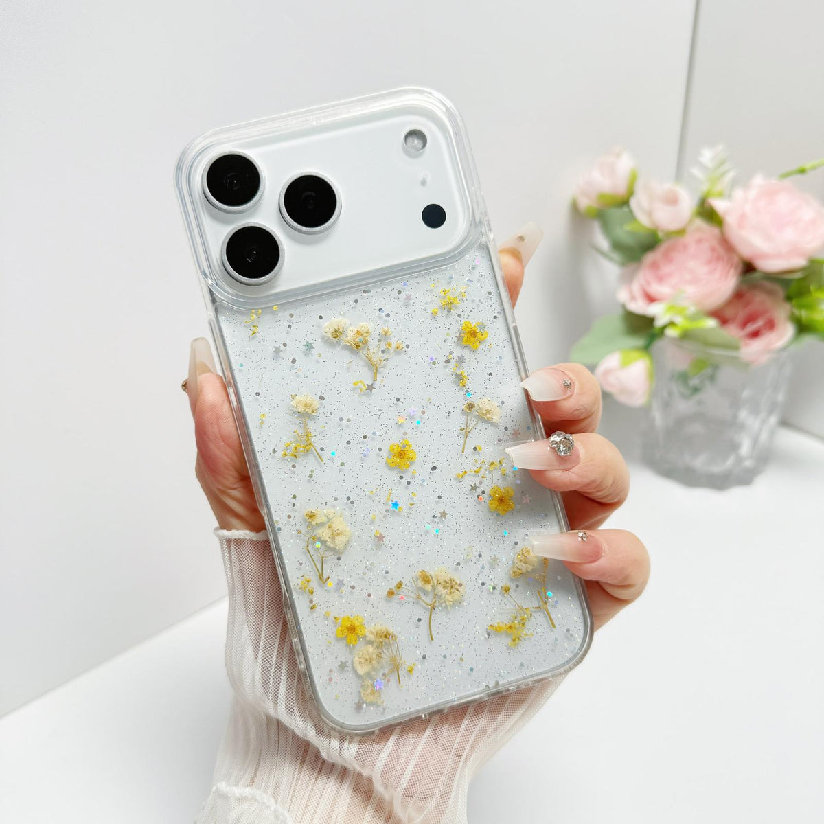 For iPhone 17 Pro Max Gypsophila Flowers Pattern TPU Protective Phone Case - Yellow - SYA003495302C