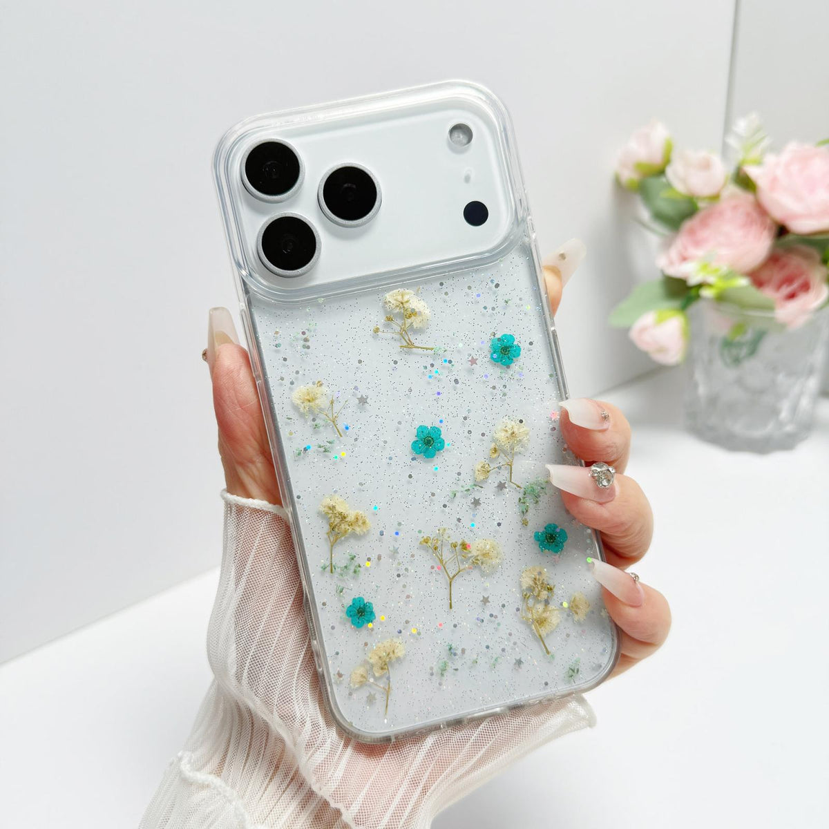 For iPhone 17 Pro Max Gypsophila Flowers Pattern TPU Protective Phone Case - Green - SYA003495302D