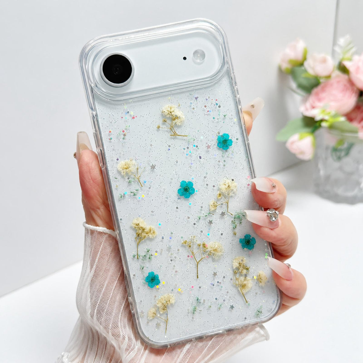 For iPhone Air Gypsophila Flowers Pattern TPU Protective Phone Case - Green - SYA003495304D