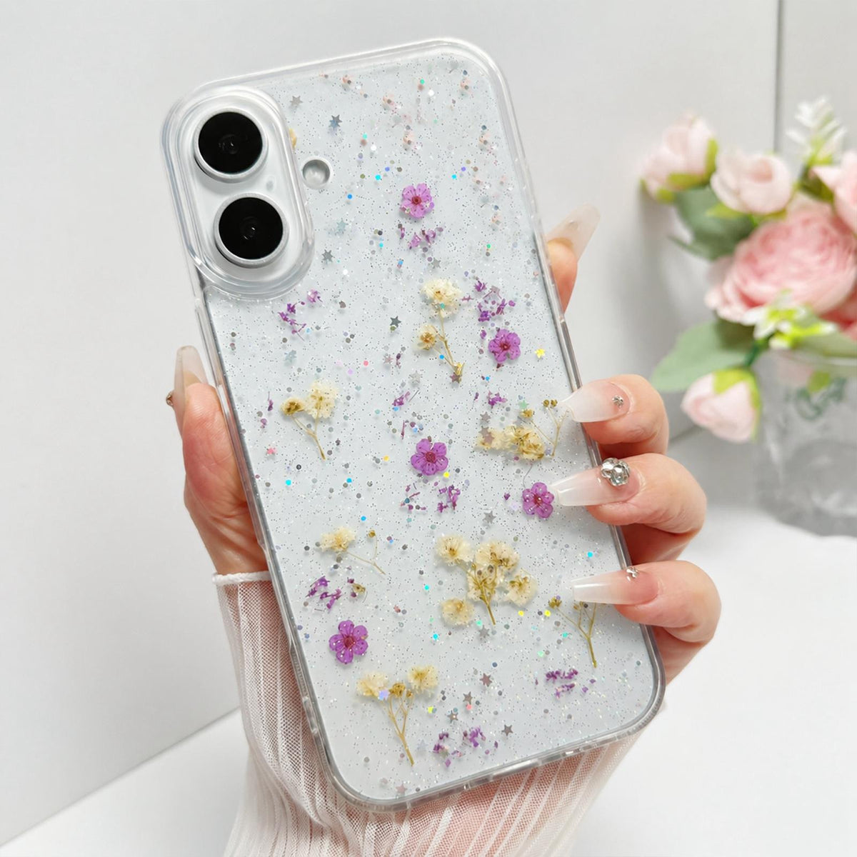 For iPhone 17 Gypsophila Flowers Pattern TPU Protective Phone Case - Purple - SYA003495305B