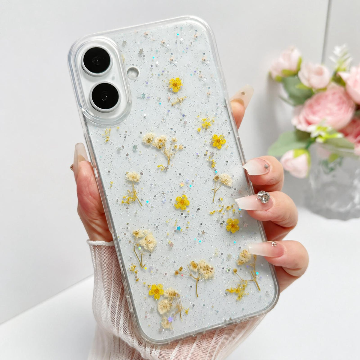 For iPhone 17 Gypsophila Flowers Pattern TPU Protective Phone Case - Yellow - SYA003495305C