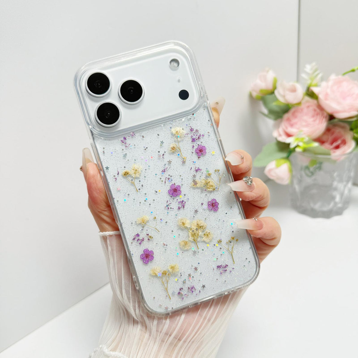 For iPhone 18 Pro Max Gypsophila Flowers Pattern TPU Protective Phone Case - Purple - SYA003495306B