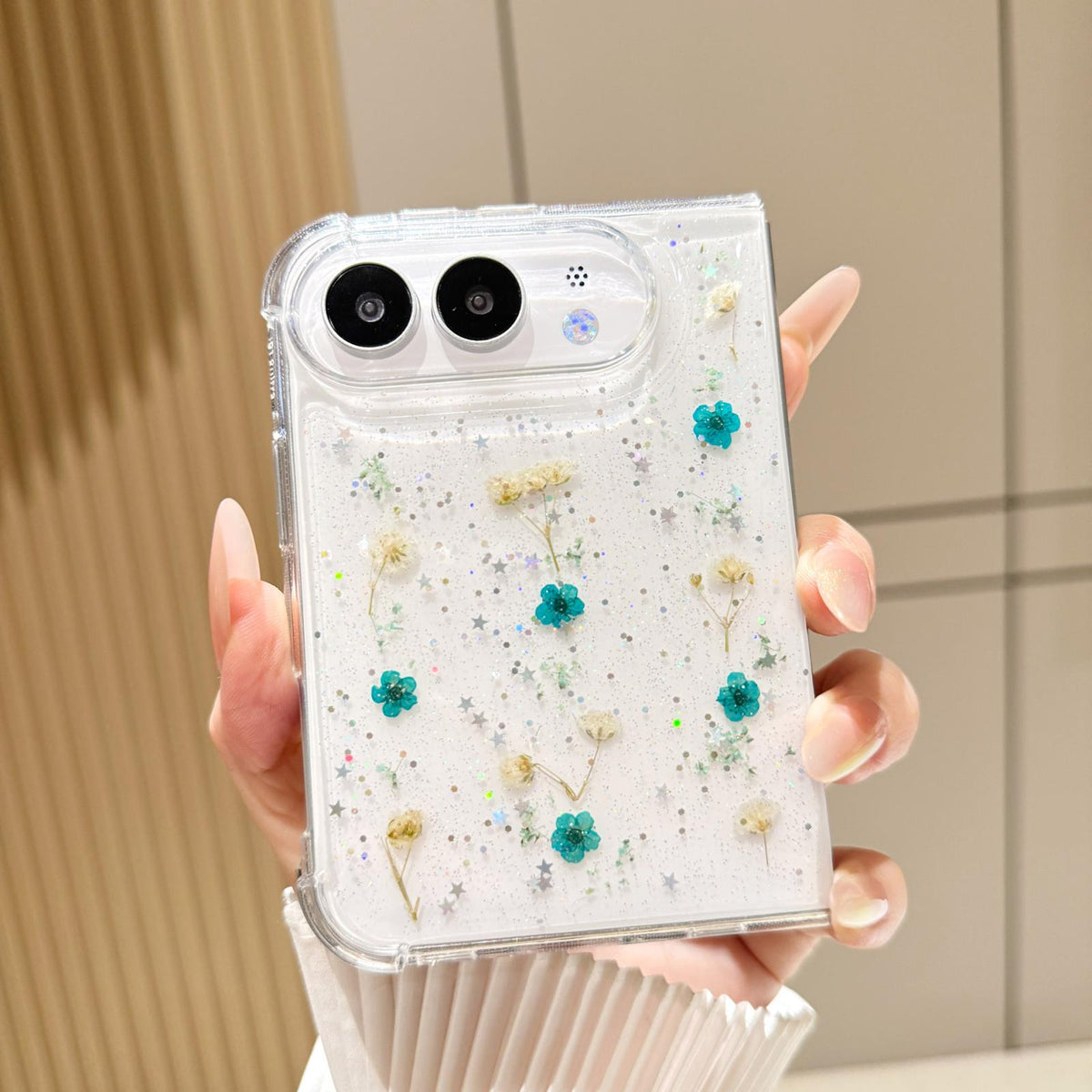 For iPhone Duo Gypsophila Flowers Pattern TPU Protective Phone Case - Green - SYA003495501D