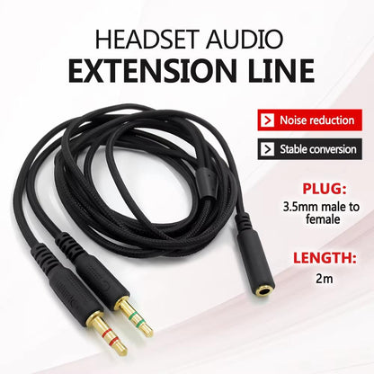 For Razer Kraken V2 3.5mm Male To Female 2 In 1 Extension Cable Audio Adapter, Length: 2m(Black)